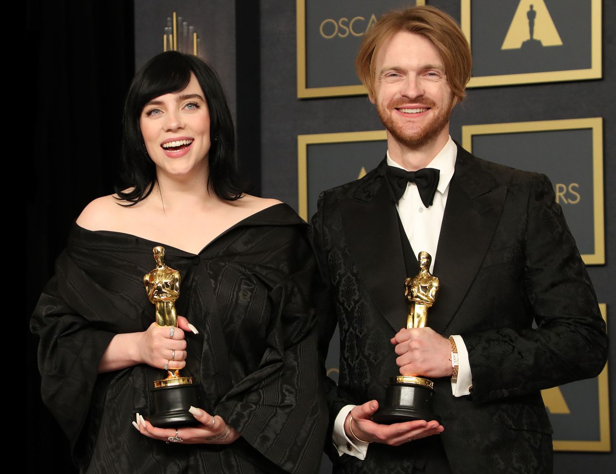 Billie Eilish and Finneas O'Connell pose with their Best Original Song Oscars during the 94th Academy Awards at Dolby Theatre in L.A. on March 27, 2022Credit: ABC/Getty