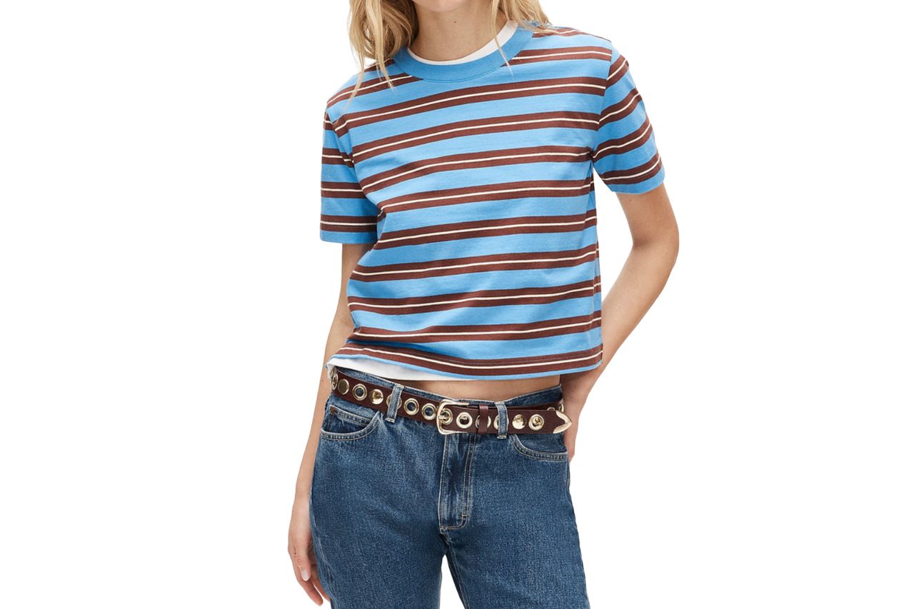 Boyfriend jersey relaxed cropped T-shirt in stripe Credit: Jcrew