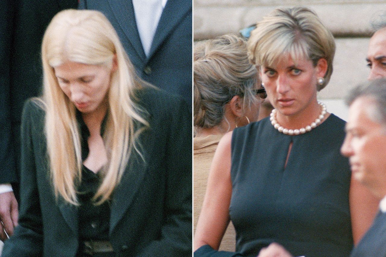 Carolyn Bessette attends the final tribute to Gianni Versace in Milan, Italy ; Lady Diana, Princess of Wales, attends the last tribute to Gianni Versace in Milan, Italy. Carolyn Bessette attends the final tribute to Gianni Versace in Milan, Italy ; Lady Diana, Princess of Wales, attends the last tribute to Gianni Versace in Milan, Italy.Credit: Alberto Pizzoli/Sygma via Getty (2)