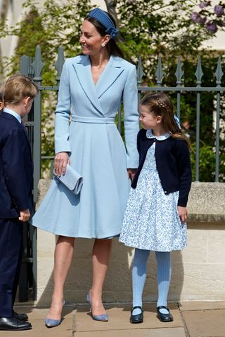Britain's Catherine, Duchess of Cambridge and Britain's Princess Charlotte of Cambridge after attending the Easter Mattins Service on April 17, 2022 at St. George's Chapel, Windsor Castle. Britain's Catherine, Duchess of Cambridge and Britain's Princess Charlotte of Cambridge after attending the Easter Mattins Service on April 17, 2022 at St. George's Chapel, Windsor Castle.Credit: Andrew Matthews / POOL / AFP via Getty