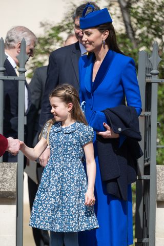 Catherine, Princess of Wales and Princess Charlotte attend the Easter Mattins Service on April 09, 2023 in Windsor, England. Catherine, Princess of Wales and Princess Charlotte attend the Easter Mattins Service on April 09, 2023 in Windsor, England.Credit: Samir Hussein/WireImage