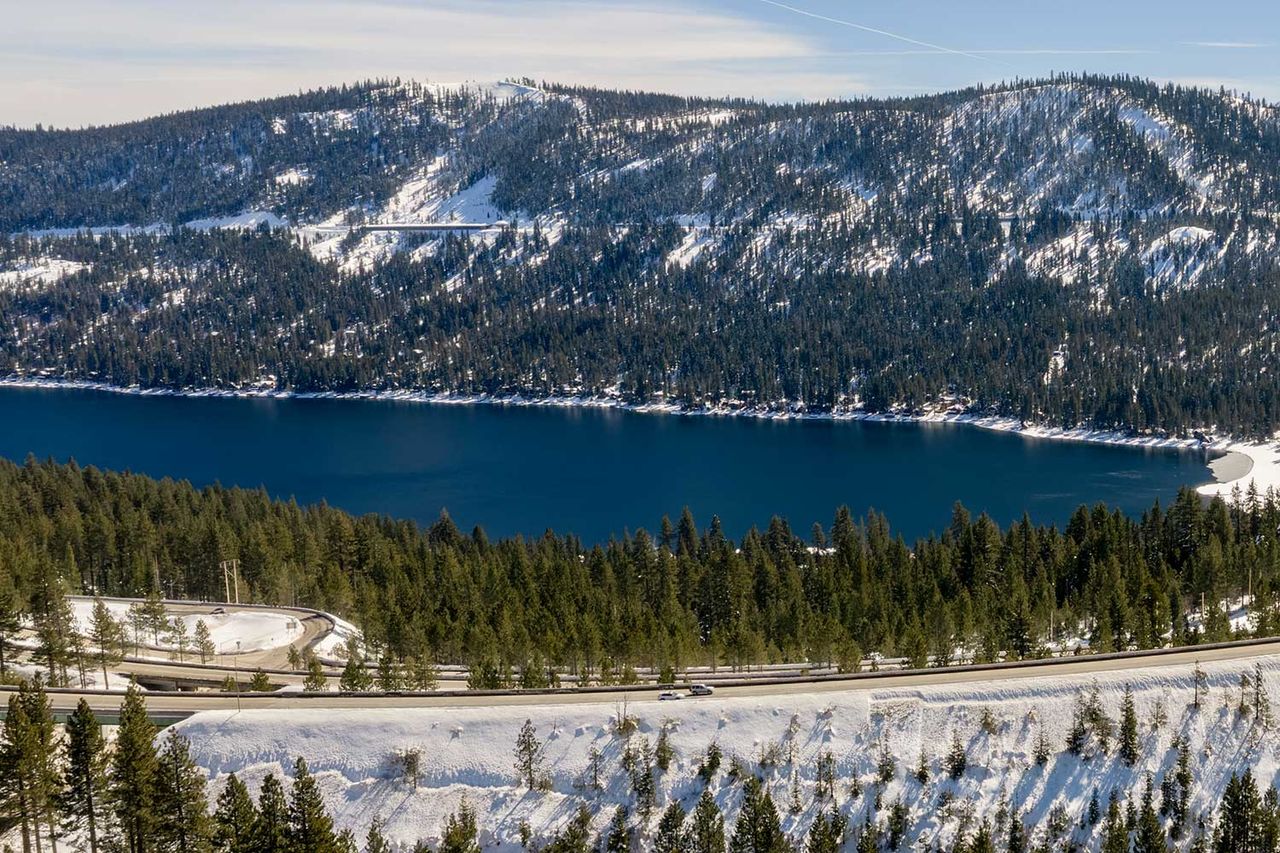 An aerial view of Donner Lake is seen in Truckee, Calif., Sunday, Feb. 22, 2026. Donner Lake in Truckee, Calif.Credit: Stephen Lam/San Francisco Chronicle via Getty