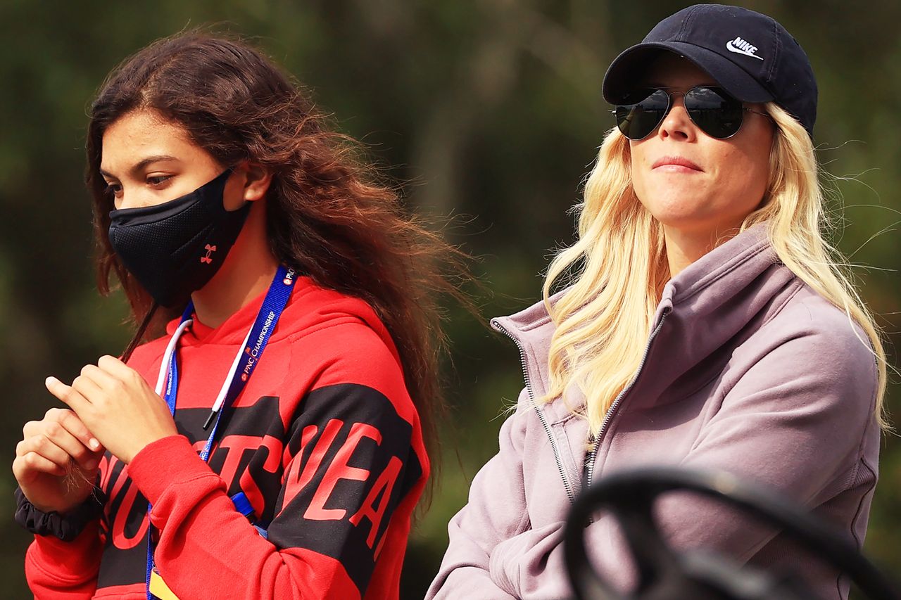 Elin Nordegren and Sam Woods look on during the final round of the PNC Championship at the Ritz-Carlton Golf Club Orlando on Dec. 20, 2020, in Orlando, Fla.Credit: Mike Ehrmann/Getty