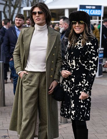Liz Hurley and son Damian Hurley arrive at Cheltenham on Gold Cup Day Damian Hurley and Liz Hurley.Credit: James Watkins / BACKGRID