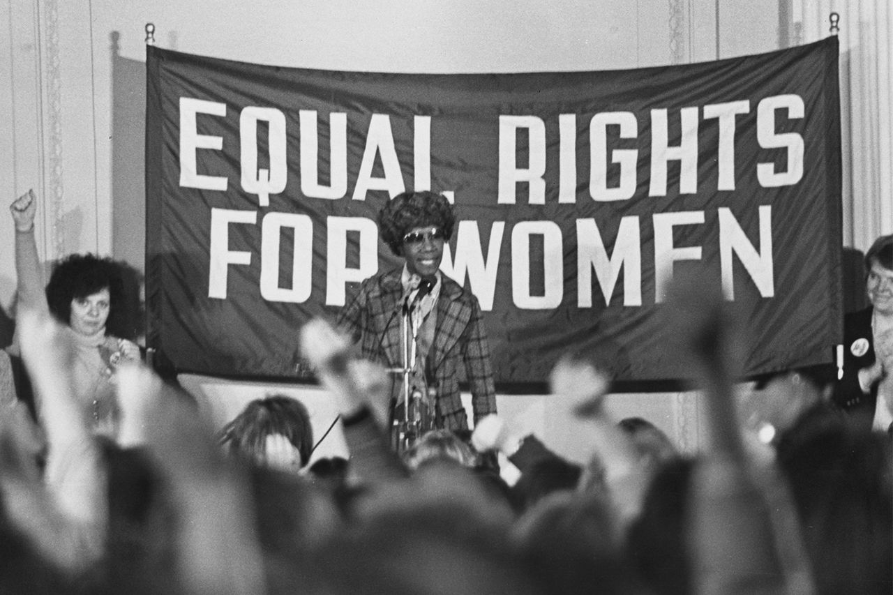 American politician, educator and author Shirley Chisholm, a member of the U.S. House of Representatives, gives a speech on Women's Rights Day on April 4, 1981Credit: Nancy Shia/Archive Photos/Getty