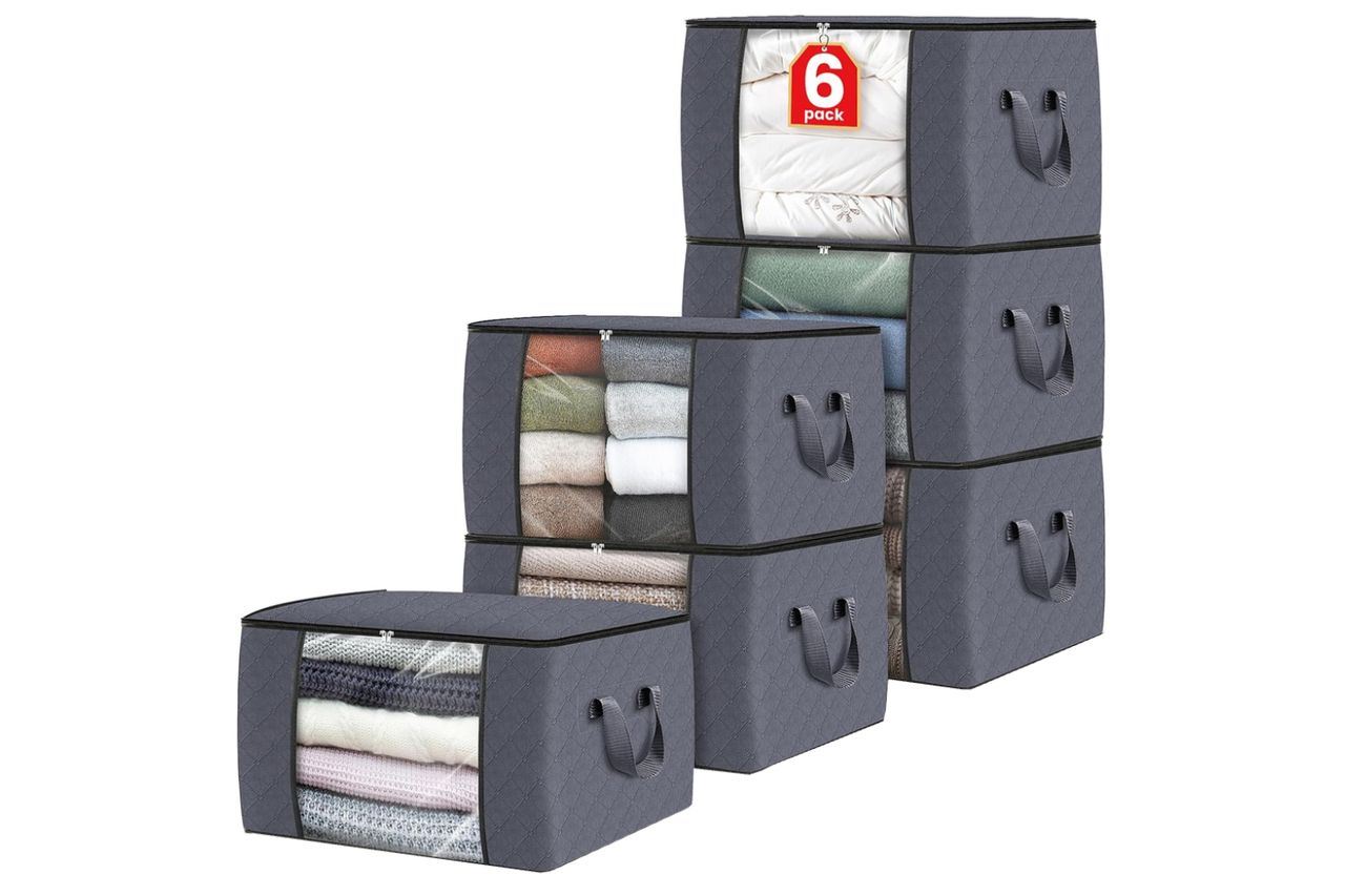 Fab totes Storage Bags,Clothes Blanket Storage Bins Foldable Closet Organizers with Reinforced Handle for Home Dorm Storage and Organization,Fabric Bags for Organizing Bed Sheets,Clothing,Comforters Credit: Amazon