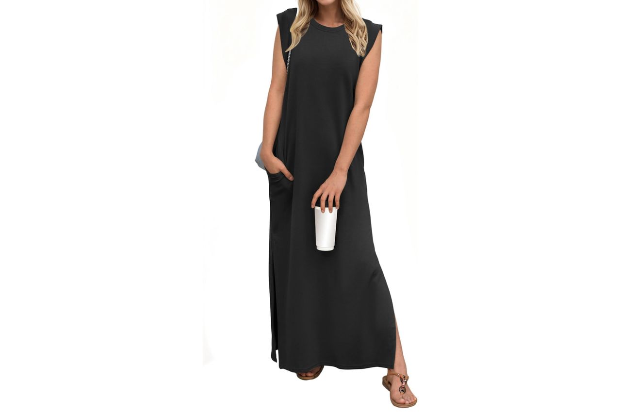GRECERELLE 2026 Women Year-Round Casual Round Neck Loose Split Wrinkle-Free Long Maxi Vacation Dress with Pockets (XXS-4XL) Credit: Amazon