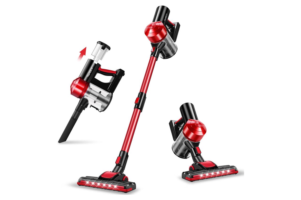 iwoly C150 Cordless Vacuum Cleaner Rechargeable with 2200mAh Detachable Battery, 18000Pa Cyclone Vacuum with HEPA Filter, Lightweight Portable Handheld Stick Vacuum for Hard Floor Car Cleaning Credit: Amazon