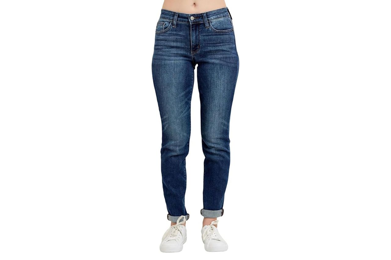Judy Blue Classic Mid Rise Medium Wash Cuffed Slim Fit Jeans Credit: Amazon