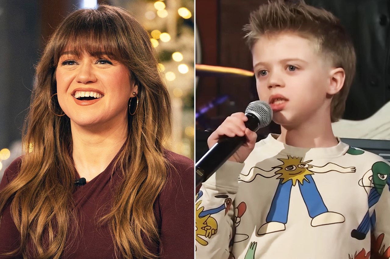 THE KELLY CLARKSON SHOW -- Episode BP066 -- Pictured: Kelly Clarkson; Kelly Clarkson's Son Remy Surprises Audience With Frank Sinatra Cover! Kelly Clarkson and son RemyCredit: Weiss Eubanks/NBCUniversal via Getty; Peacock