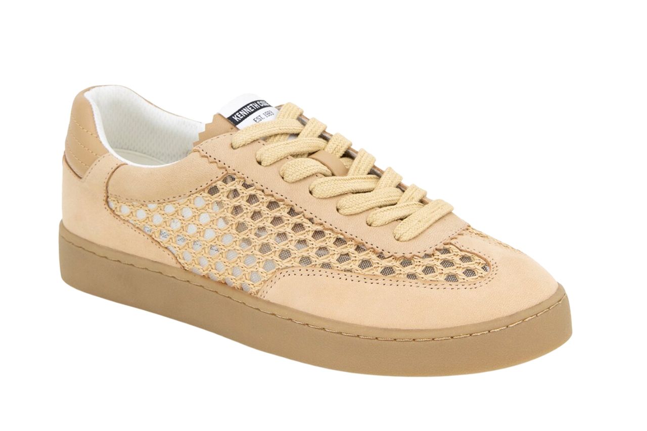 A single beige sneaker with a perforated side panel and laceup design Credit: Rue La La
