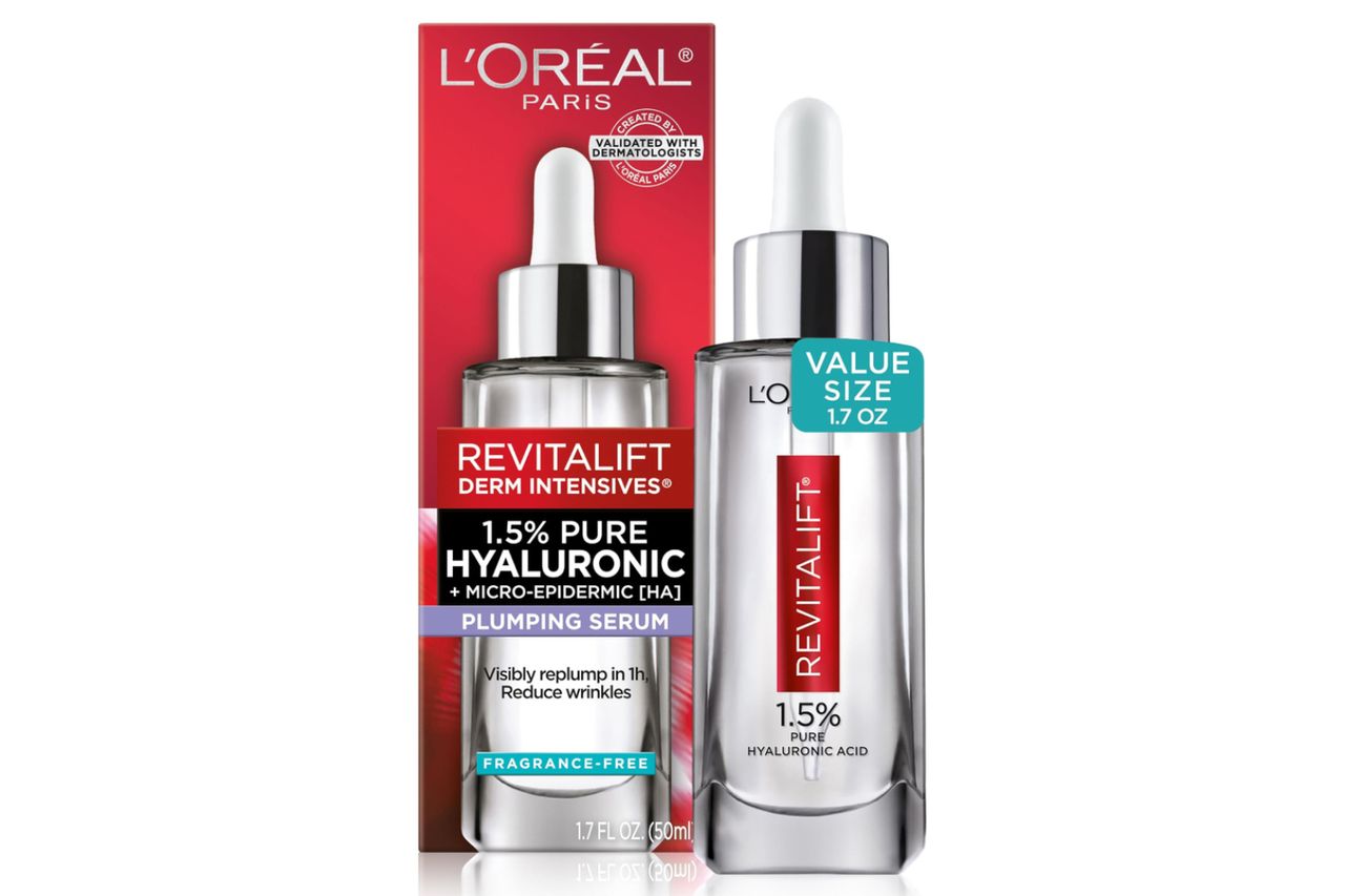 L'Oreal Paris Revitalift 1.5% Pure Hyaluronic Acid Face Serum, Hydrate & Reduce Wrinkles, Fragrance Free 1.7 oz Credit: Amazon