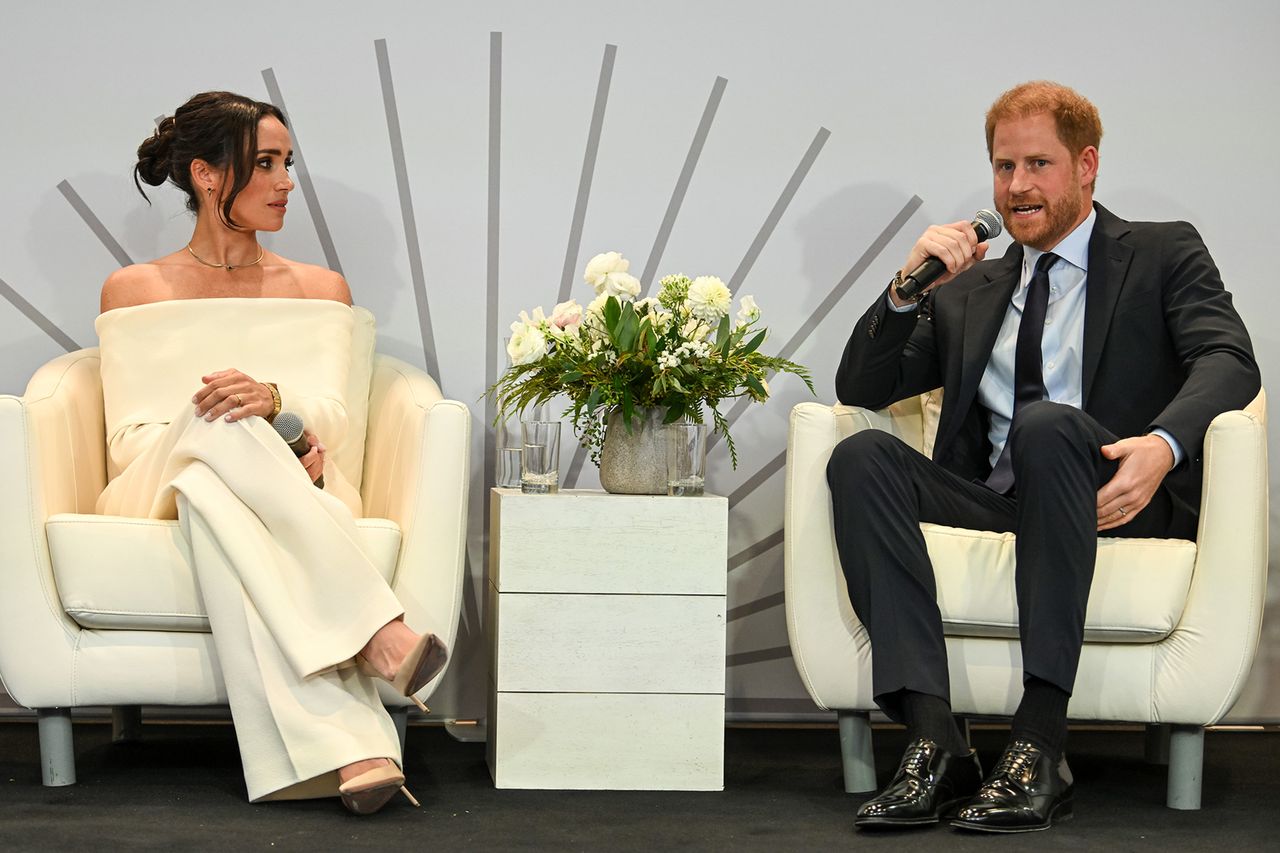 Meghan, Duchess of Sussex and Prince Harry, Duke of Sussex speak onstage at The Archewell Foundation Parents' Summit: Mental Wellness in the Digital Age during Project Healthy Minds' World Mental Health Day Festival 2023 on October 10, 2023 in New York City.Credit: Bryan Bedder/Getty
