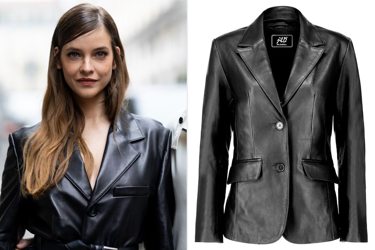Barbara Palvin and a leather blazer Credit: Valentina Frugiuele/Getty; Amazon