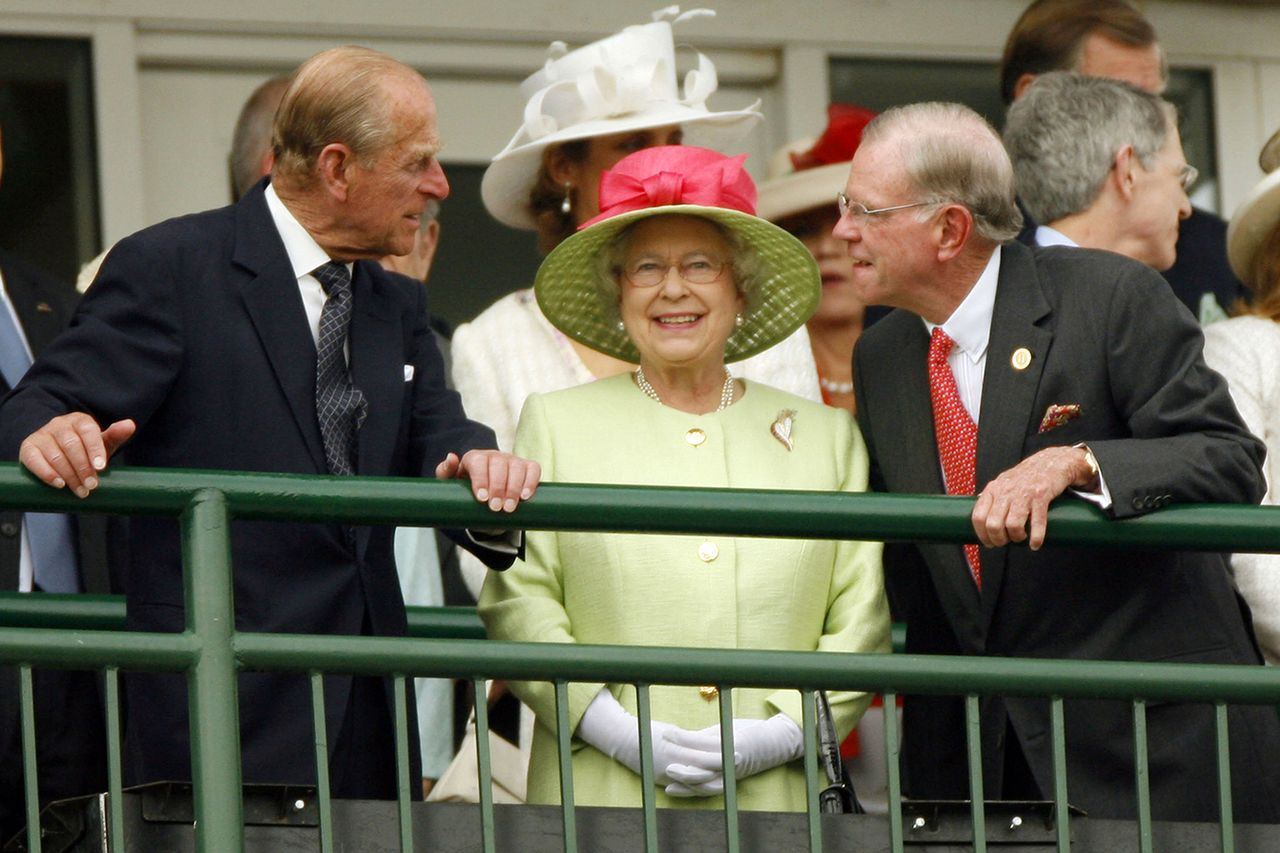 Queen Elizabeth II, between Prince Phillip on the left and Will Farish watch from the balcony of the Grand Stand at the 133rd running of the Kentucky Derby at Churchill Downs, in Louisville, Kentucky, Saturday, May 5, 2007 Prince Philip, Queen Elizabeth and Will Farish watch from the balcony of the Grand Stand at the 133rd running of the Kentucky Derby at Churchill Downs, in Louisville, Kentucky on May 5, 2007.Credit: Ken Weaver/Lexington Herald-Leader/Tribune News Service via Getty