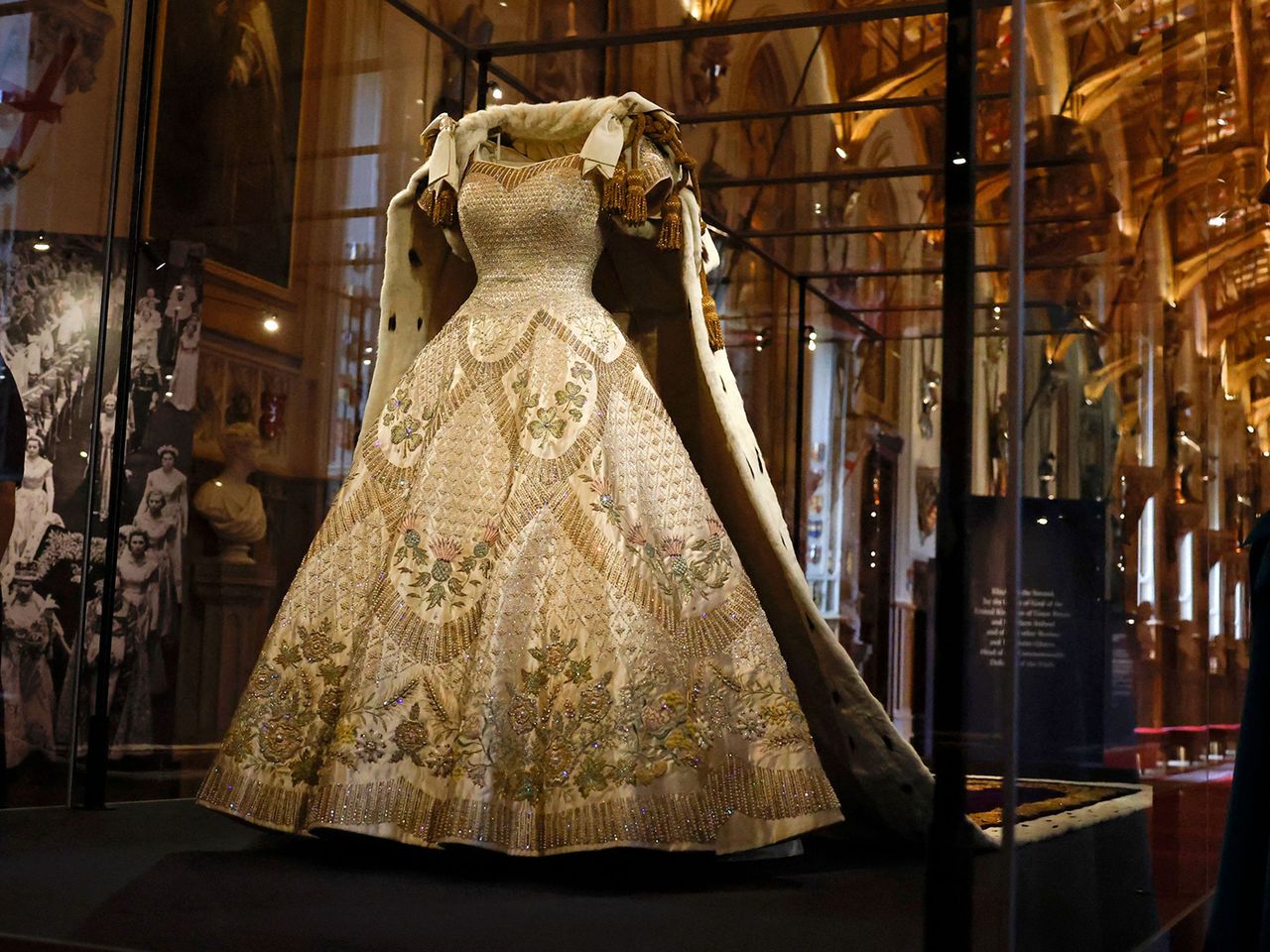 The Coronation Dress and Robe of Estate, worn by Britain's Queen Elizabeth on her 1953 coronation.Credit: CARLOS JASSO/AFP