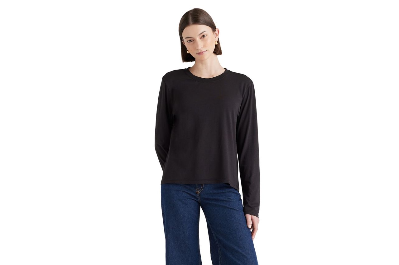 Quince cotton modal relaxed long sleeve tee Credit: Quince