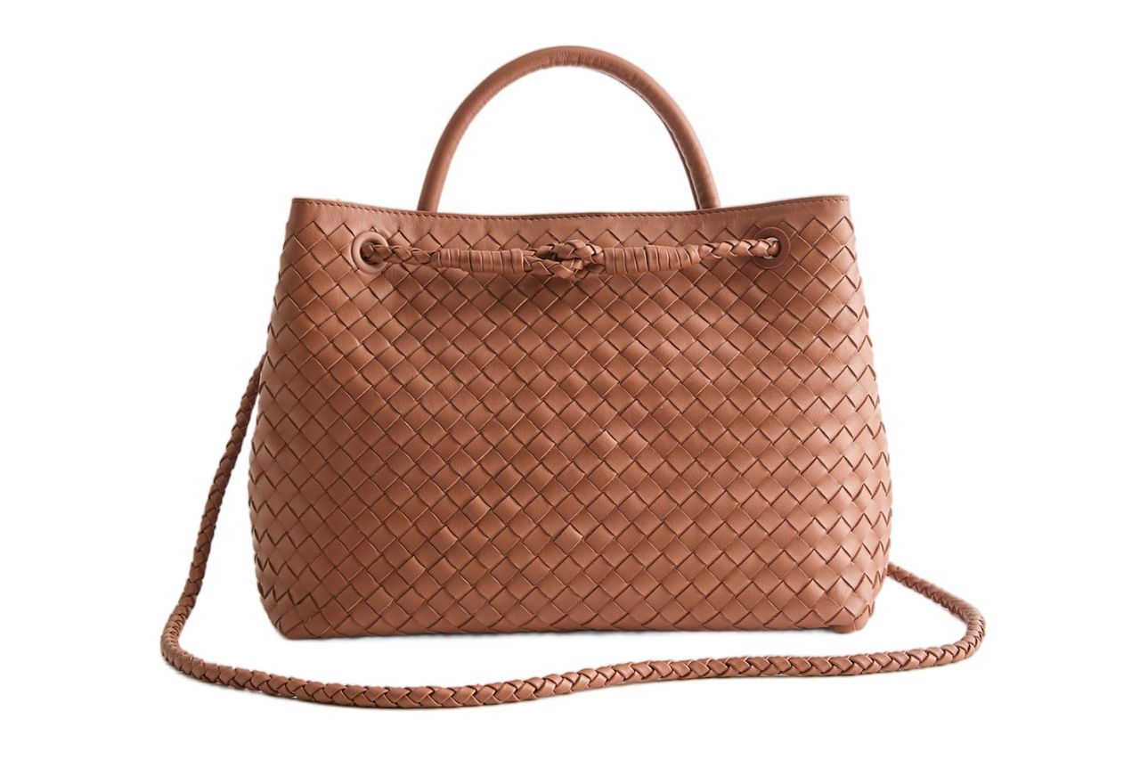 Quince italian leather handwoven satchel Credit: Quince