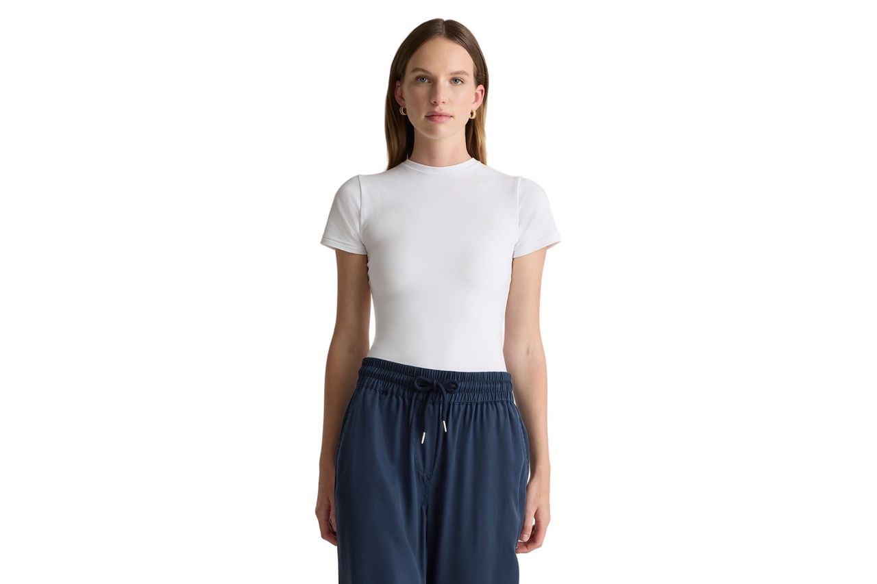 Quince stretch cotton jersey fitted t shirt Credit: Quince