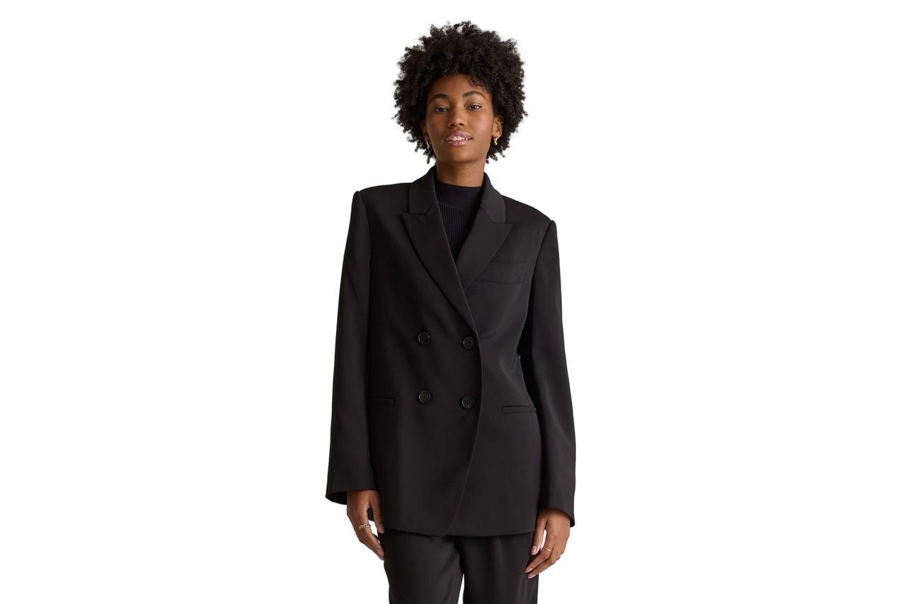 Quince stretch crepe relaxed double breasted blazer Credit: Quince