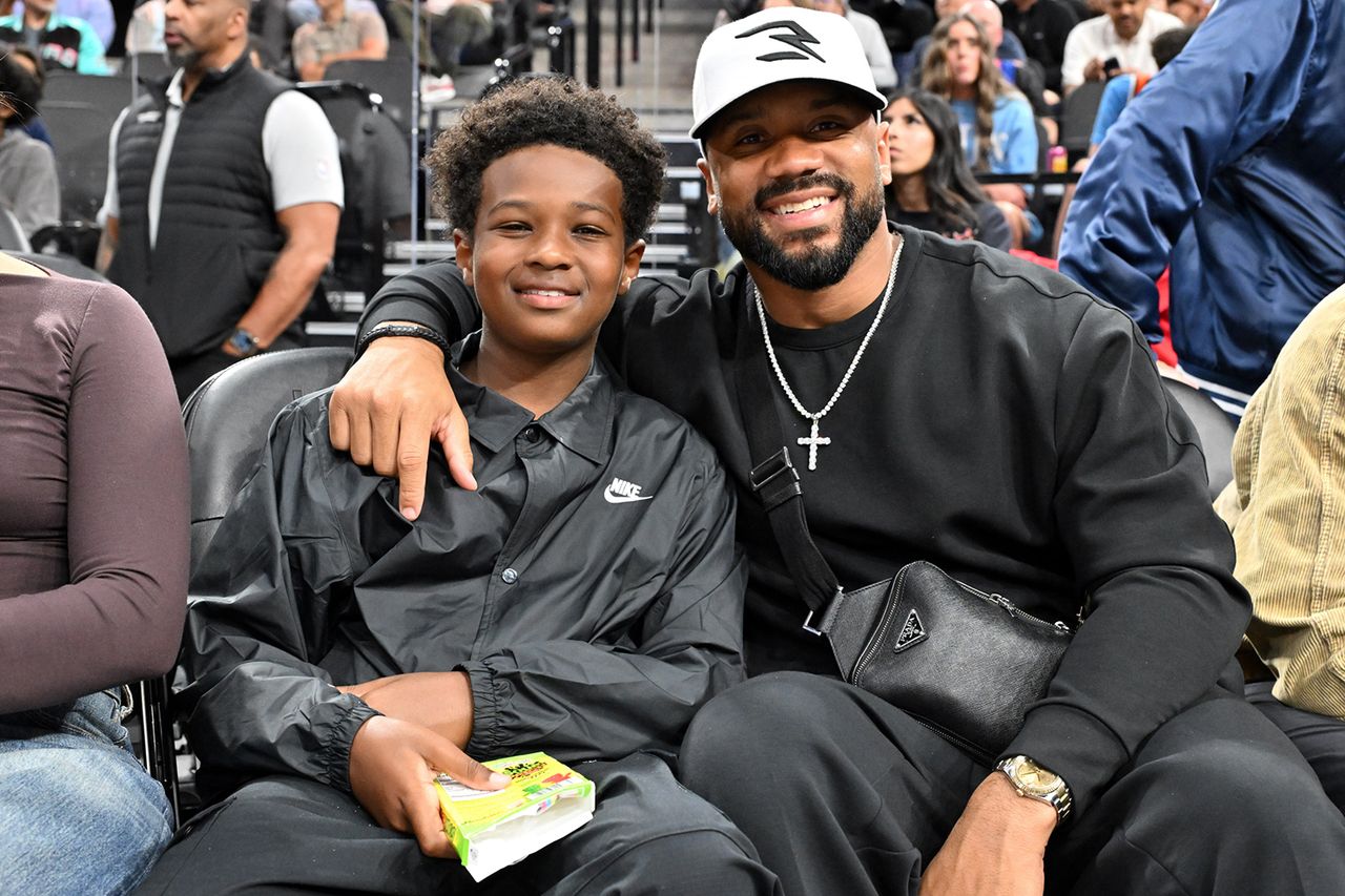 Russell Wilson (R) and Future Zahir Wilburn attend a basketball game between the Los Angeles Clippers and San Antonio Spurs Russell Wilson (R) and Future Zahir WilburnCredit: Allen Berezovsky/Getty