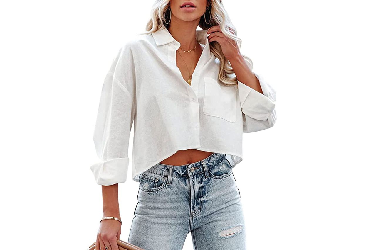 Tankaneo Womens Button Down Cropped Shirts Credit: Amazon