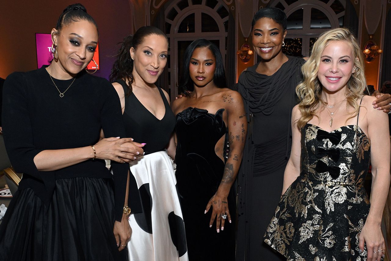 Tia Mowry, Robin Thede, Jordan Chiles, Gabrielle Union and Tara Lipinski attend the Jhpiego Laughter is the Best Medicine Gala Tia Mowry, Robin Thede, Jordan Chiles, Gabrielle Union and Tara LipinskiCredit: Vivien Killilea/Getty
