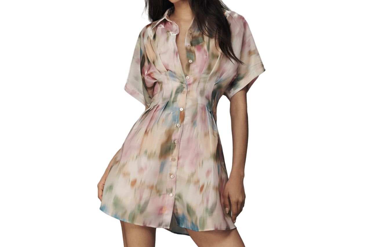 The Tobie Organza Mini Shirt Dress by Exquise Credit: Anthropologie