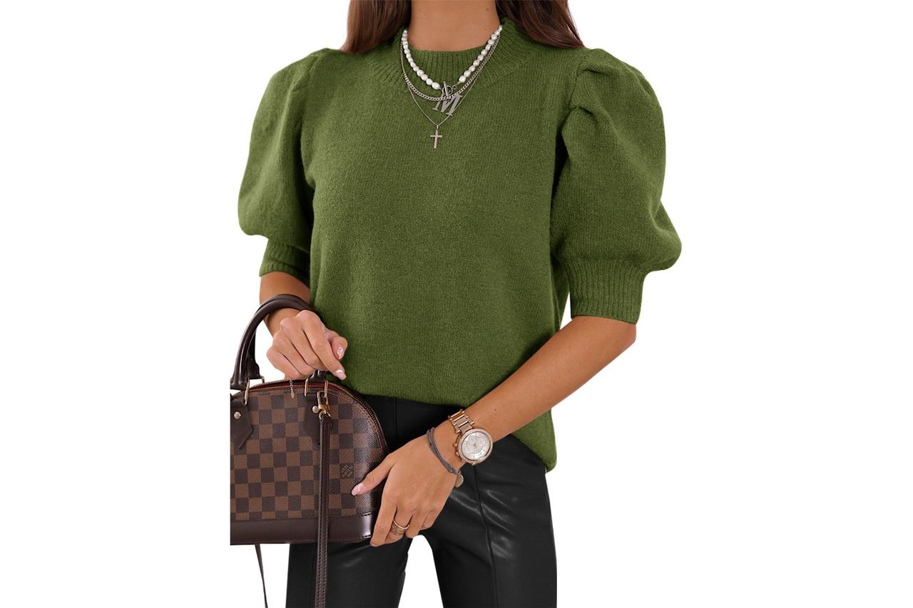 Goranbon Women's Puff Short Sleeve Sweater Tops 2025 Summer Fall Trendy Credit: Amazon