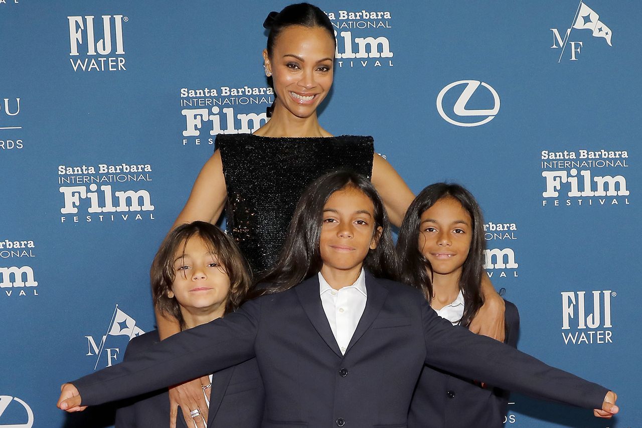 Zoe Saldaña, and her three children, Zen, Cy and Bowie attend the American Riviera Award ceremony Credit: Tibrina Hobson/Getty