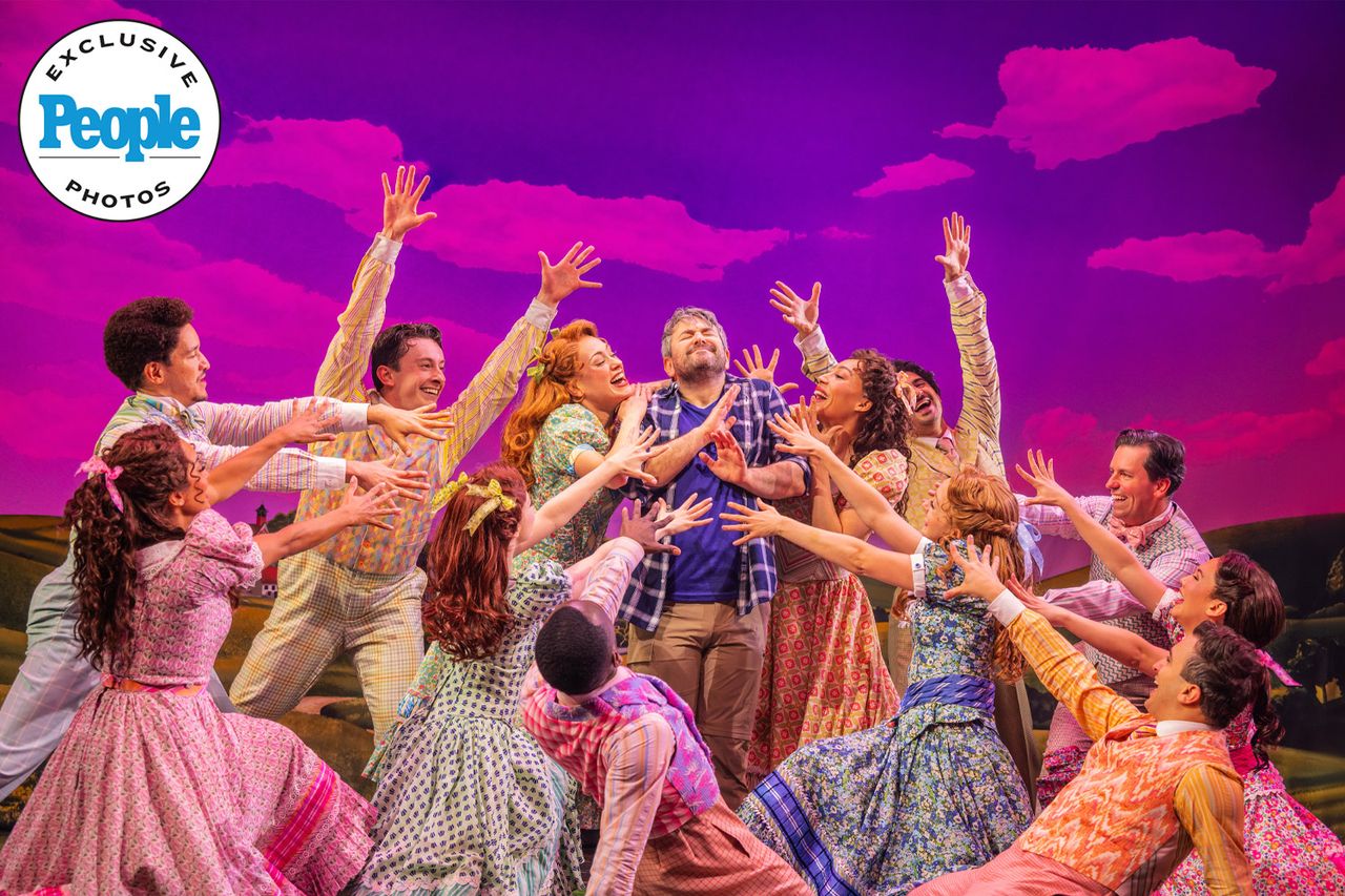 Alex Brightman (center) and the cast of 'Schmigadoon!' on BroadwayCredit: Matthew Murphy and Evan Zimmerman