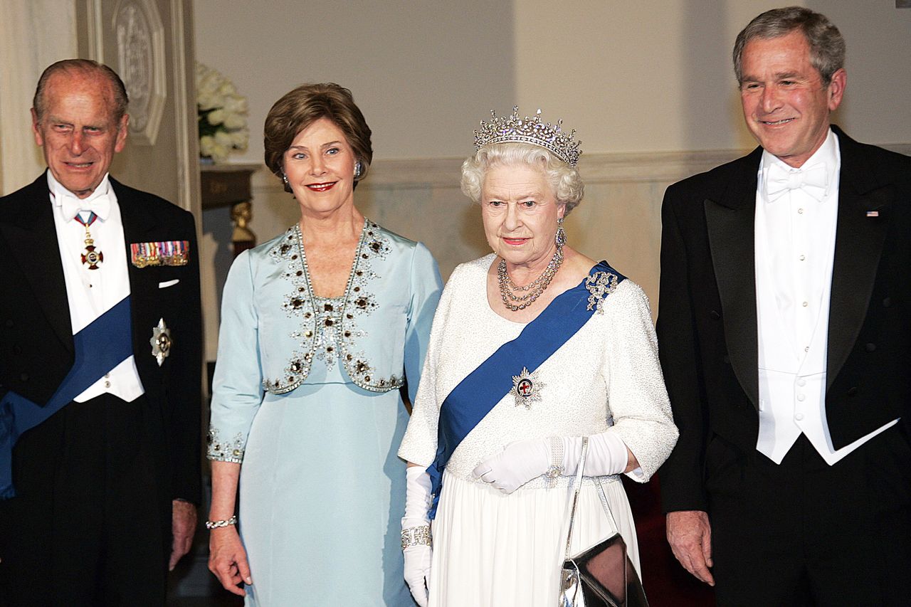 Prince Philip, Laura Bush, Queen Elizabeth and President George W. Bush at White House on May 7, 2007Credit: Anwar Hussein/WireImage