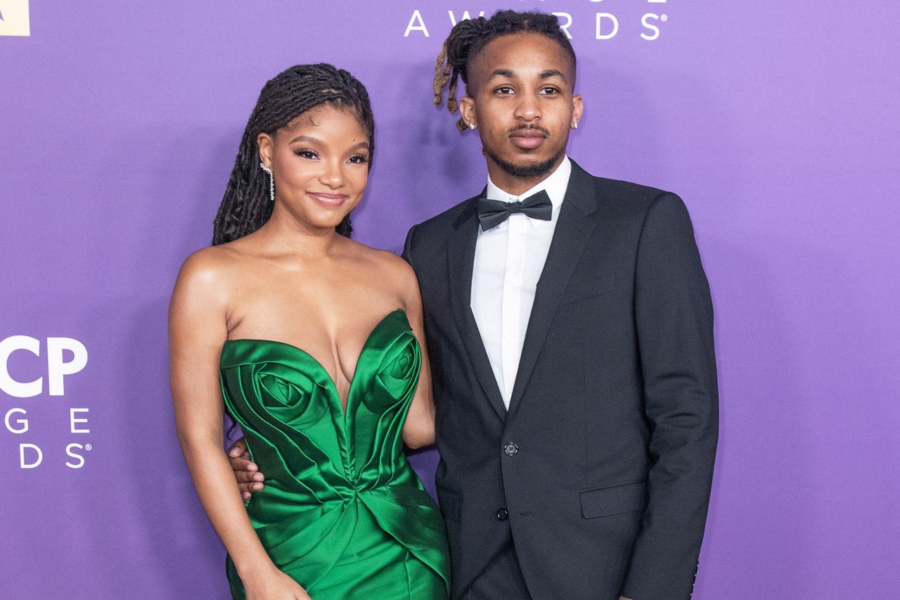 Halle Bailey (L) and DDG attend the 55th NAACP Image Awards at Shrine AuditoriumCredit: Aaron J. Thornton/Getty
