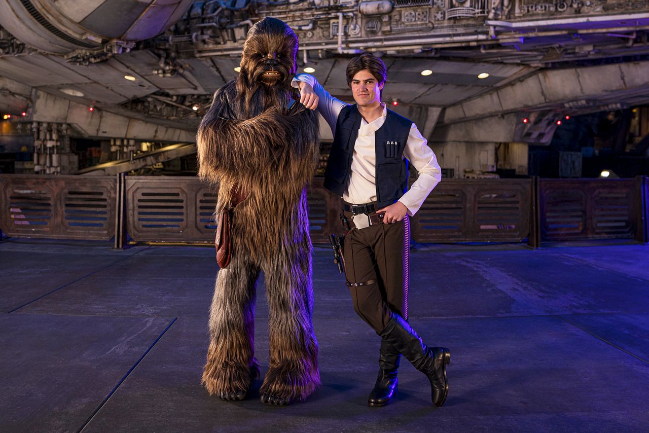 Chewbacca and Han Solo at Disneyland's Galaxy's EdgeCredit: Christian Thompson/Disneyland Resort