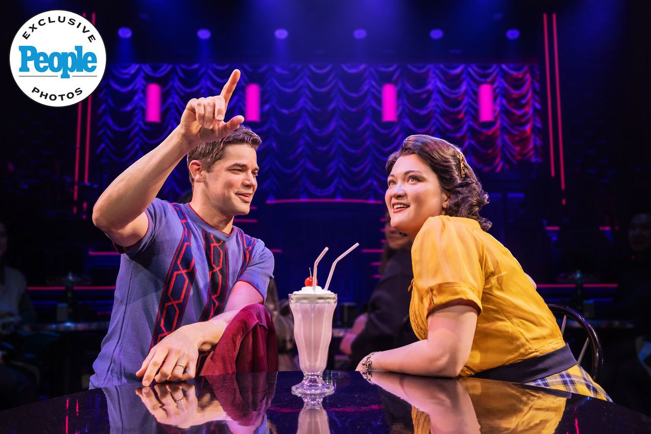 Jeremy Jordan and Isa Briones in 'Just in Time' on BroadwayCredit: Evan Zimmerman for Murphy Made
