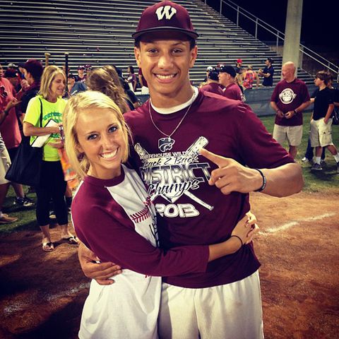 Brittany Mahomes and Patrick Mahomes hug at a high school baseball game in May 2013Credit: Brittany Mahomes/Instagram