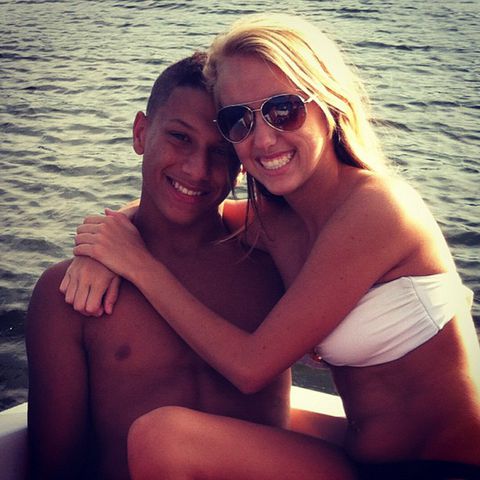 Patrick Mahomes and Brittany Mahomes hug while on a boat in June 2012Credit: Brittany Mahomes/Instagram