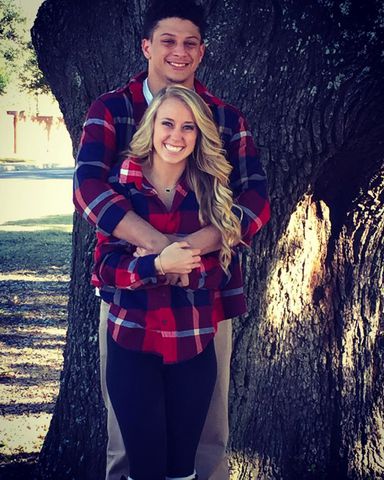 Patrick Mahomes and Brittany Mahomes coordinate in plaid on Feb. 14, 2017Credit: Brittany Mahomes/Instagram