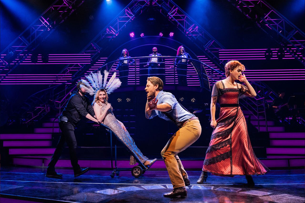Marla Mindelle, Constantine Rousouli, Melissa Barrera and the cast of 'Titanique' on BroadwayCredit: Evan Zimmerman for MurphyMade