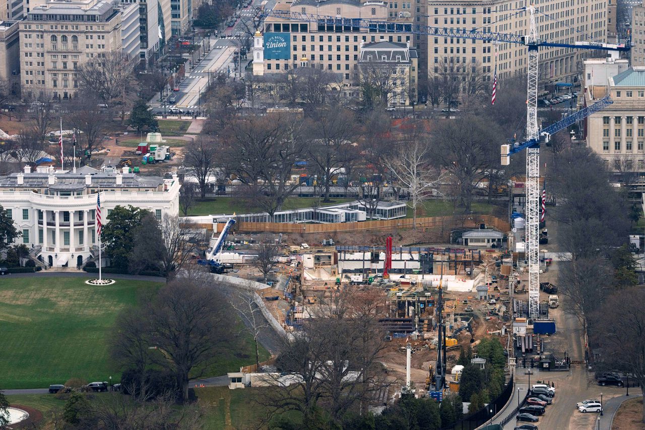 Construction work continues on President Trump's White House Ballroom on the site of the former East Wing of the White House, seen from the Washington Monument on March 8, 2026 in Washington, DC. The National Capital Planning Commission postponed a vote on final approval of the ballroom after receiving an overwhelming amount of negative public comments Construction continues on the White House ballroom on March 8, 2026Credit: Aaron Schwartz/Getty