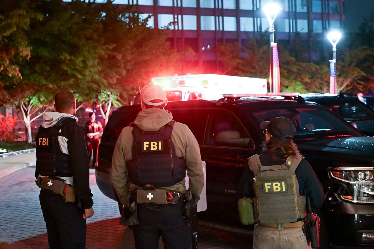 FBI agents stand outside the Washington Hilton after shots were heard during the White House Correspondents' Dinner in Washington, DC, on April 25, 2026.Credit: Alex WROBLEWSKI / AFP via Getty