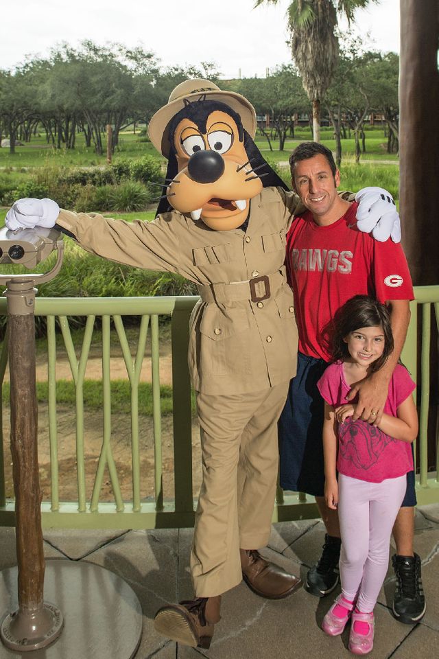 Actor-comedian-producer Adam Sandler and daughter Sunny Madeline (age 6) share a Goofy moment Aug. 1, 2015 at Disney's Animal Kingdom Lodge while vacationing at the Walt Disney World Resort in Lake Buena Vista, Fla Adam and Sunny Sandler at Disney World in 2015Credit: Mariah Wild/Getty