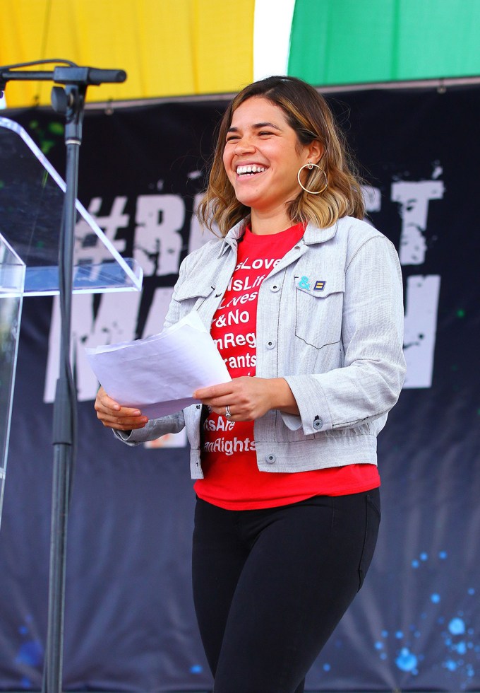 America Ferrera gives a speech