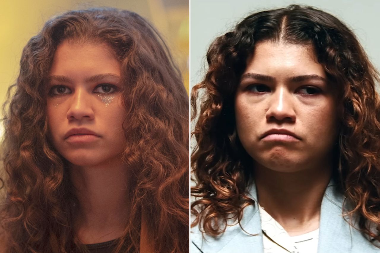 Zendaya in Euphoria Season 1; Zendaya in Euphoria Season 3.Credit: Eddy Chen/HBO; HBO Max/Youtube