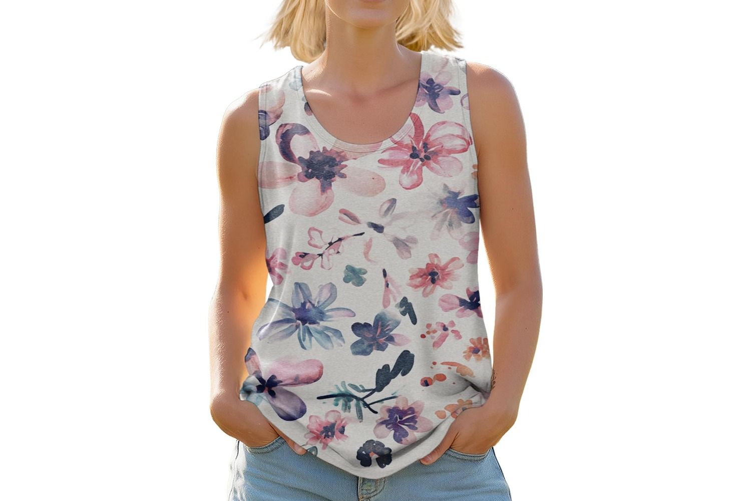 Floral Print Tank Top Summer Sleeveless Blouse