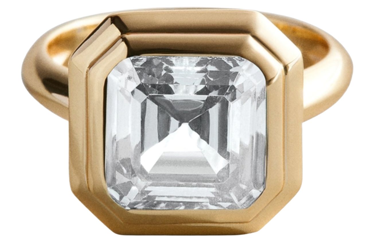 Gold Etched Bezel Custom Birthstone Ring - Crystal Credit: Baublebar