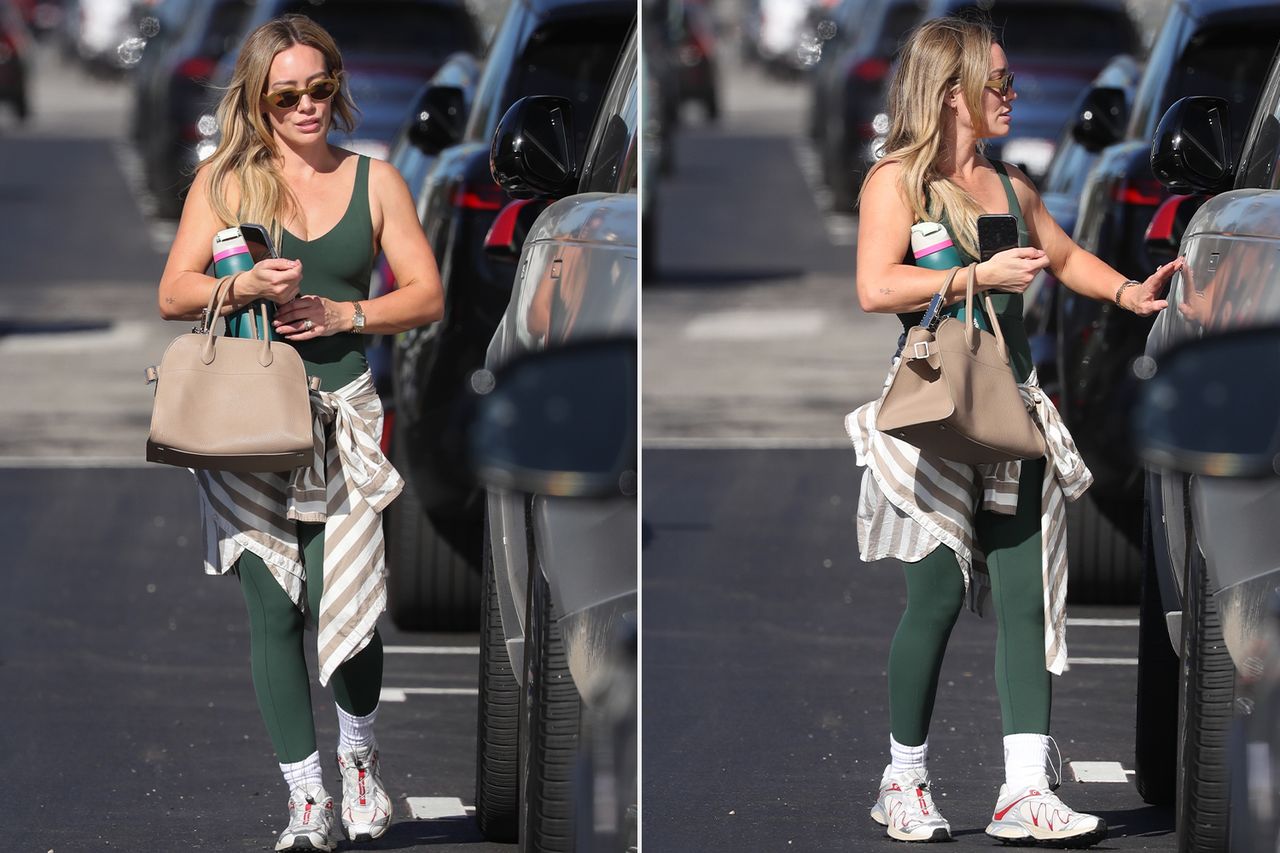 Hilary Duff wears green for St. Patrick's Day as she wraps up a workout session in LA this morning. Credit: BACKGRID