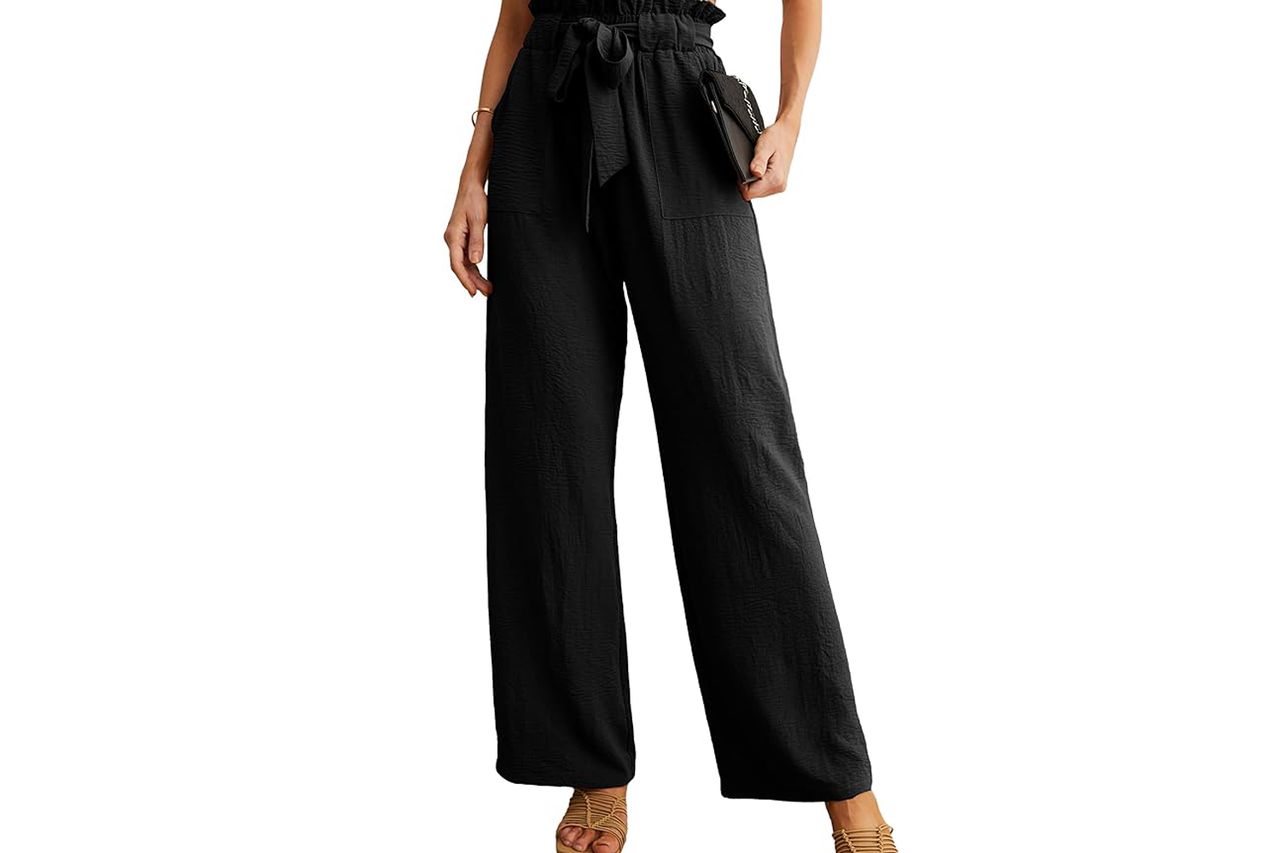 IWOLLENCE Women's Wide Leg Pants with Pockets High Waist Adjustable Knot Loose Casual Trousers Business Work Casual Pants Credit: Amazon