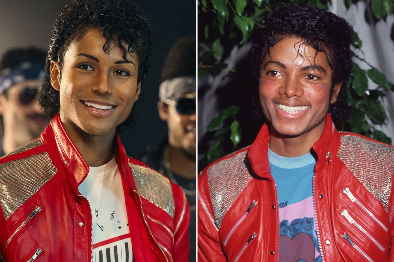 Jaafar Jackson as Michael Jackson in 'Michael'; Michael Jackson in 1983 in Los Angeles, California.Credit: Glen Wilson/Lionsgate; Frank Edwards/Fotos International/Getty