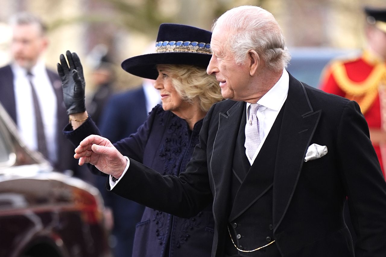 King Charles and Queen Camilla wave to well wishers as they arrive at St. Asaph on April 2, 2026Credit: Aaron Chown/PA Images via Getty
